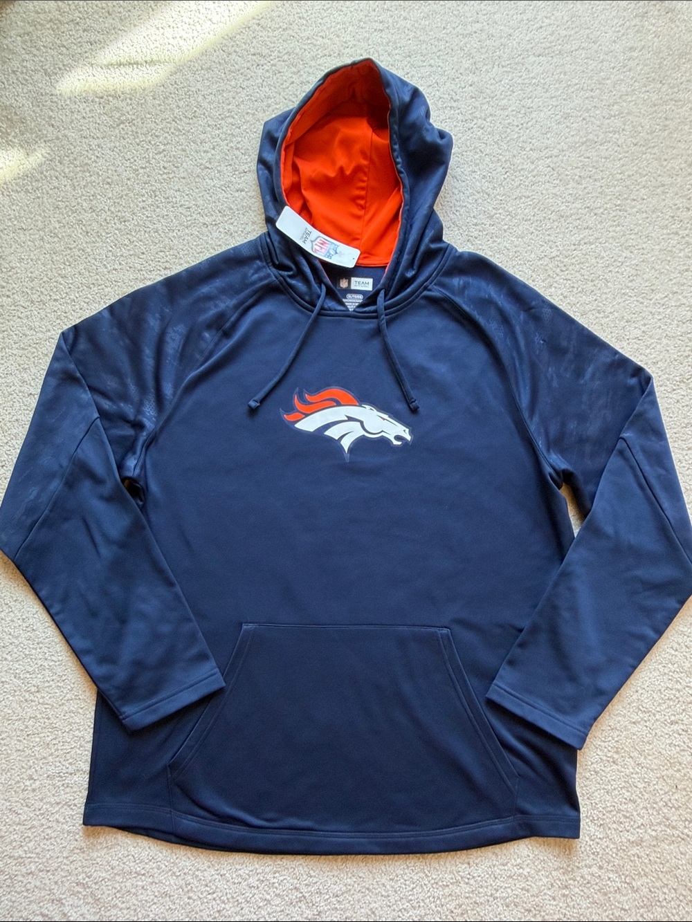 NWT Men’s XL NFL Team Apparel Denver Broncos Navy & Orange Pullover Hoodie